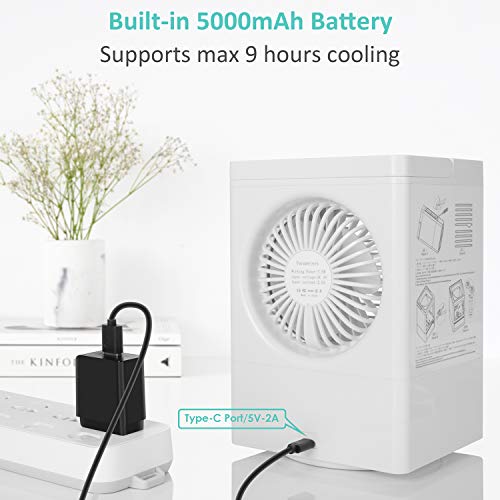 Fitfirst Climatiseur Mobile Silencieux avec 5000mAh Batterie Rechargeable, Mini-Refroidisseur d’air Personnel à…