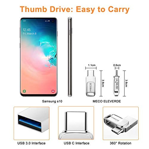 MECO ELEVERDE Cle USB 128 Go USB C USB 3.0 2 en 1 OTG Type C Memory Stick Grande Capacité Disque U avec Couvercle de…