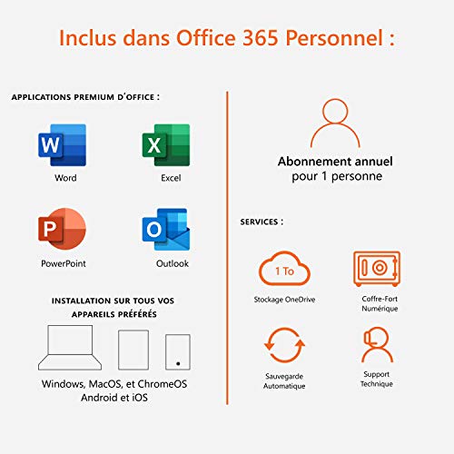Office 365 Personnel (maintenant Microsoft 365 Personnel) | 1 utilisateur | 1 an | PC ou Mac | téléchargement (envoi par…
