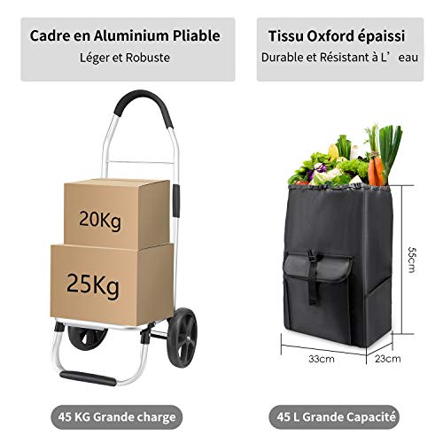 mfavour 45L Poussette de Marché, Pliable Chariot de Courses, Caddie à 2 Roues Grands Résistant à l’eau (Noir)