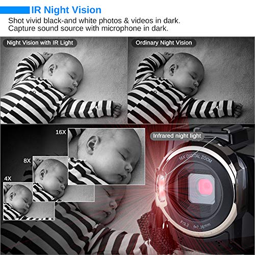 Caméscope 4K Vlogging Caméra Vidéo Ultra HD Wi-Fi Appareil Photo Numérique 48MP 3” écran Tactile Vision Nocturne 16X…