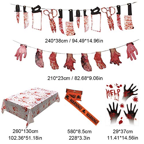 Decorazione di Halloween,Bst4u 26PCS Coltello Insanguinate Main Insanguinata Piede Banner,Adesivo Finestra Héron…
