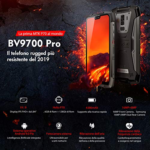 Telephone Portable incassable Blackview BV9700 Pro – Smartphone étanche IP68 5,9 Pouces FHD +, Helio P70 Octa 6GB…