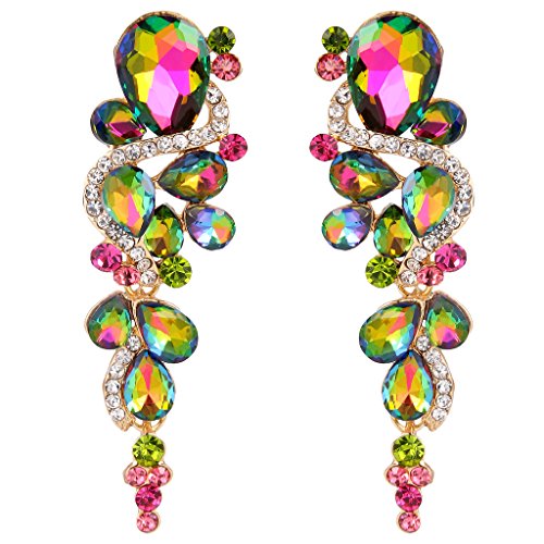 Clearine Boucles d’Oreilles Pendentif Femme Cluster Goutte d’Eau Style Bohême Bijou Mariage Cadeau Cristal Strass