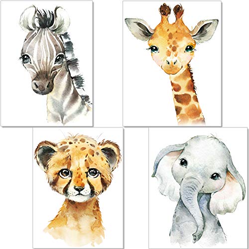 artpin® Set de 4 Affiches décoration pour Chambre d’enfant- posters de bébé garçon ou Fille – Animaux de safari dans la…