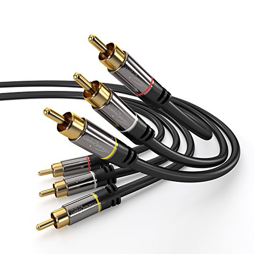 KabelDirekt – 2m Câble Cinch/RCA (vidéo Audio stéréo câble, 3 Cinch > 3 Cinch) Pro Series