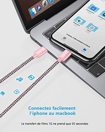 Zeuste Câble USB C vers Lightning[Certifié de MFi]1,5m en Nylon Tressé Charge Rapide Compatible avec iPhone 11 Pro…