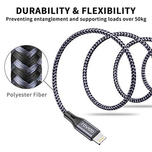 RAVIAD Câble iPhone Chargeur iPhone, [1.8M/Lot de 3] Certifié MFi Câble Lightning Nylon Câble Chargeur iPhone Charge…