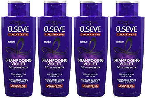 L’Oréal Paris Elsève Color-Vive Shampooing Violet Déjaunisseur 200 ml – Lot de 4