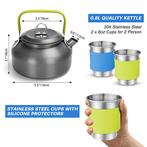 Odoland Multi-PCS Kit de Casseroles Camping, Cookware Kit en Alliage d’Alu, Légère, Durable et Compact avec Réchaud de…