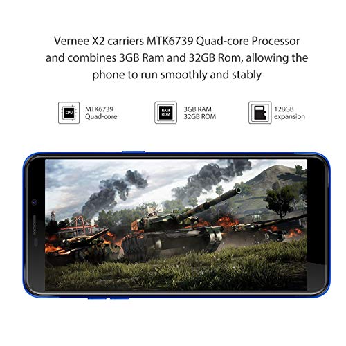 vernee 4G Téléphone Portable Debloqué, X2 Android 9.0-6350 mAh Batterie 6 Pouces HD écran 3Go RAM-32Go (Extensible à…