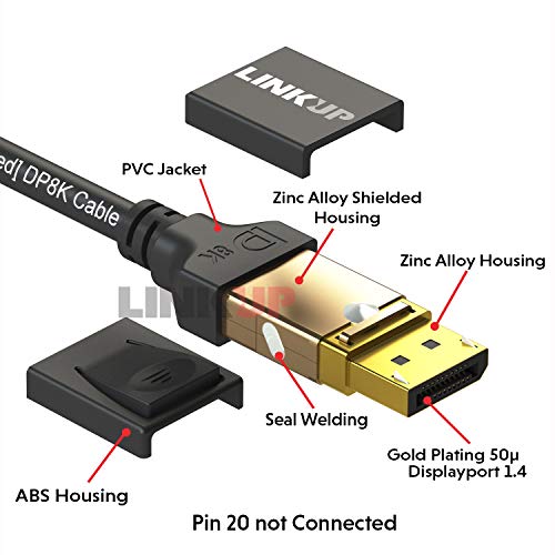 LINKUP – 34AWG Ultra Mince Flexible Câble DisplayPort DP8K (Certifié VESA) HBR3 DSC 1.2a HDCP2.3 3D | 8K@60Hz 4K@144Hz…