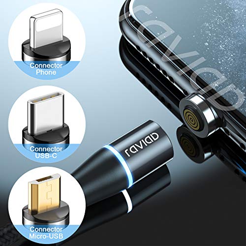 RAVIAD Câble Multi Chargeur Magnétique, 3 en 1 Multi Chargeur Aimanté en Nylon Tressé Câble Micro USB Type C pour…