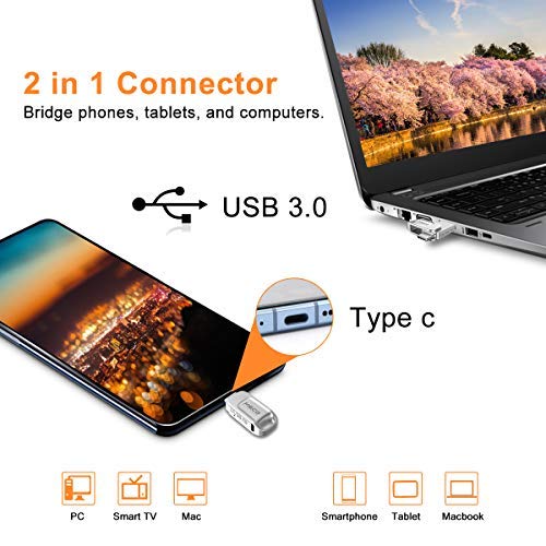 MECO ELEVERDE Cle USB 128 Go USB C USB 3.0 2 en 1 OTG Type C Memory Stick Grande Capacité Disque U avec Couvercle de…