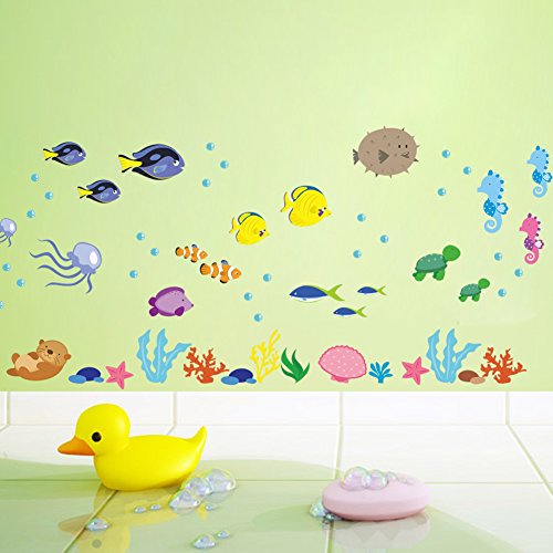 Bande Dessinée sous-Marine Mer Poisson Stickers Muraux pour Enfants Chambres Salle De Bains Home Decor Animaux PVC…