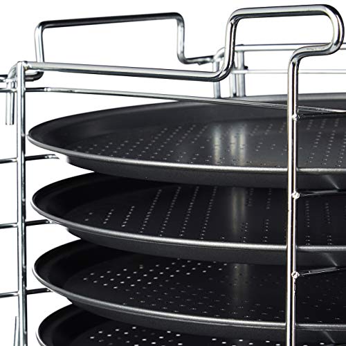 Relaxdays 10020495 Plaques de cuisson pizza lot de 4 avec support HxlxP : 20 x 32 x 32 cm avec perforation revêtement…