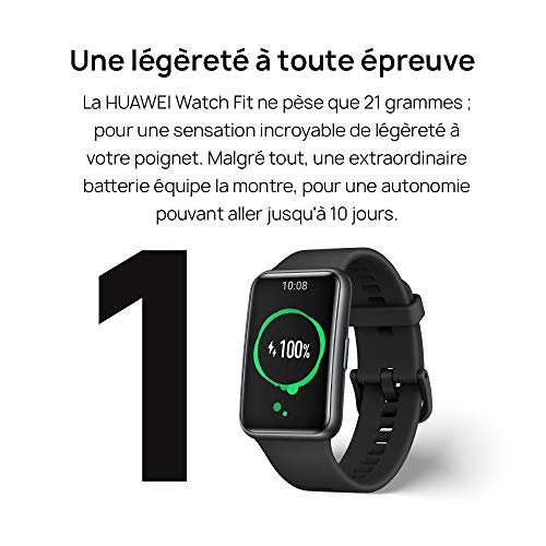 HUAWEI WATCH FIT Montre Connectée + Ecouteurs AM61, Boitier en métal, écran AMOLED de 1.64″, 10 Jours D’autonomie, 96 Modes D’entraînement, GPS Intégré,SpO2, Capteur de Fréquence Cardiaque, Noir