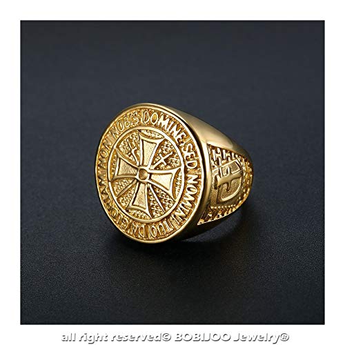 BOBIJOO Jewelry – Bague Chevalière Homme Ordre des Templier Brut Croix Malte Acier Plaqué Doré Or