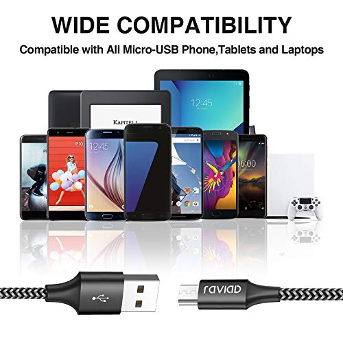 Câble Micro USB, RAVIAD [Lot de 3, 2M] Chargeur Micro USB Nylon Tressé Charge Rapide et Synchro pour Android Samsung…