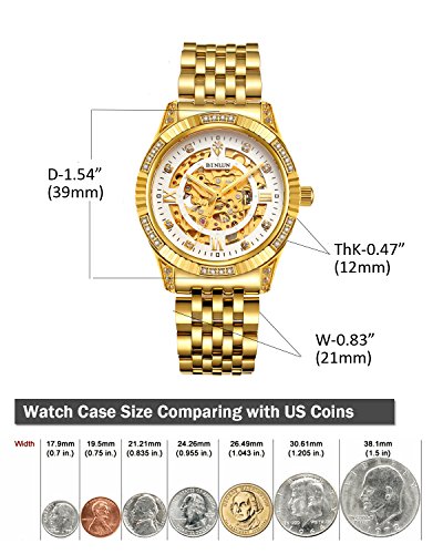 BINLUN Plaqué Or 18 K Automatique de Poignet Montres pour Homme Montre Mécanique Cadeau pour Les Familles Amis Cadeau