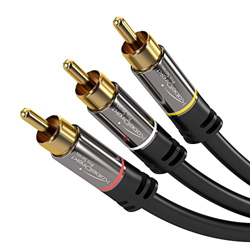 KabelDirekt – 2m Câble Cinch/RCA (vidéo Audio stéréo câble, 3 Cinch > 3 Cinch) Pro Series