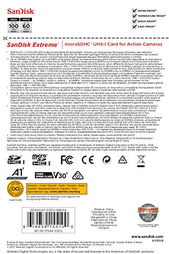 SanDisk Extreme 32 GB microSDhC Memory Card for Action Cameras and Drones with A1 App Performance up to 100 MB/s, Class…