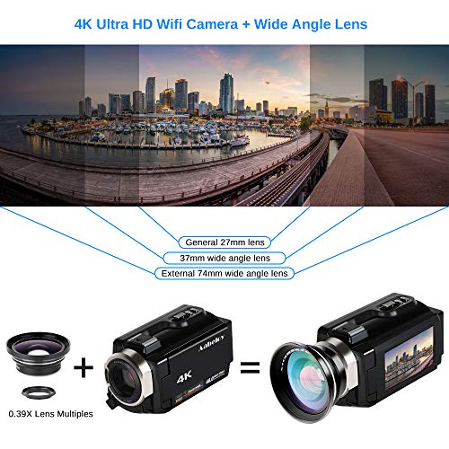 Caméscope 4K Vlogging Caméra Vidéo Ultra HD Wi-Fi Appareil Photo Numérique 48MP 3” écran Tactile Vision Nocturne 16X…