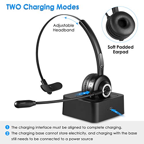 Esolom Casque Bluetooth avec Micro sans Fil,Casque avec Base de Charge,Casque Téléphonique,Casque PC Professionnel pour…