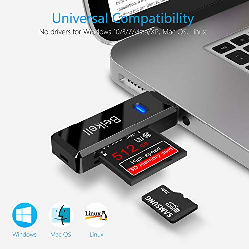 Lecteur de Carte USB 3.0, Beikell Lecteur de Carte Mémoire SD/Micro SD Haute Vitesse Card Reader MMC Memory Stick SDXC…
