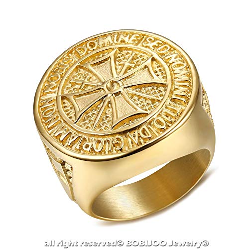 BOBIJOO Jewelry – Bague Chevalière Homme Ordre des Templier Brut Croix Malte Acier Plaqué Doré Or