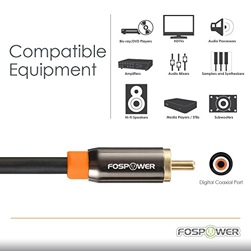 FosPower Câble Coaxial RCA Audio Numérique avec Fiche Jack Plaqué Or 24K RCA mâle vers RCA mâle – Ligne Coaxiale pour…