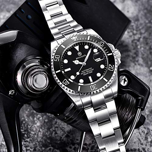 BERSIGAR Montre Automatique pour Homme, Mécanique 100M Etanche Analogique, Montre de Plongée à Mouvement, Aux Rayures…