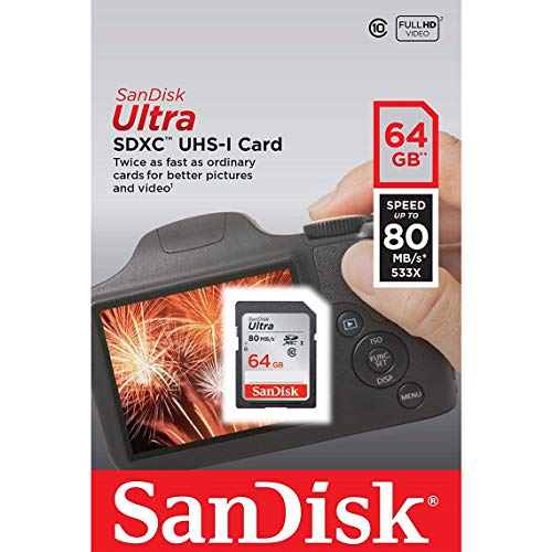 SanDisk Ultra SDXC Memory Card Up to 80 MB/s, Class 10, U1, 64 GB, Black/Grey