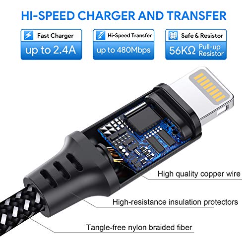 IWAVION Câble Chargeur iPhone,4pack 3ft/1m Câble Lightning en Nylon Tressé USB Chargeur iphone Charge Rapide Certifié…