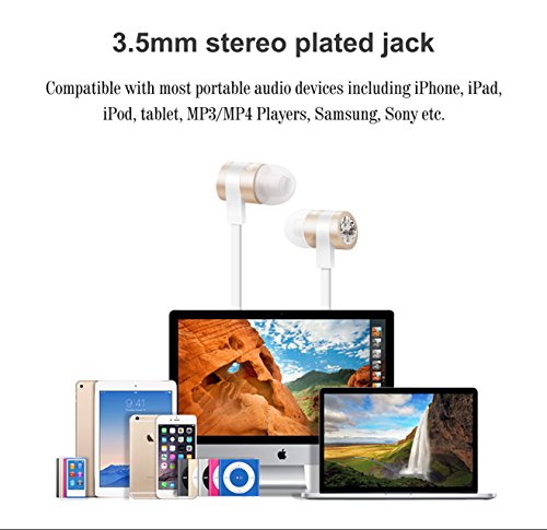 Quntis Antibruit Ecouteur Intra-Auriculaires avec Blanc Diamant Brillant Kit Piéton Stéréo Filaire pour Téléphone…