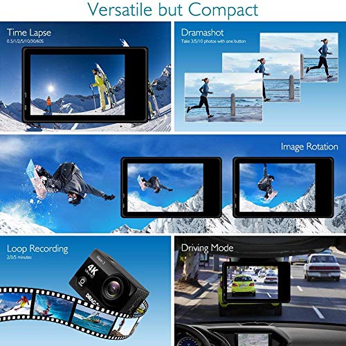 Dragon Touch Caméra Sport 4k Vision 3 WiFi avec Télécommande 2.4G,Caméra Sportive Etanche,Grand Angle 170°,2 Batteries…