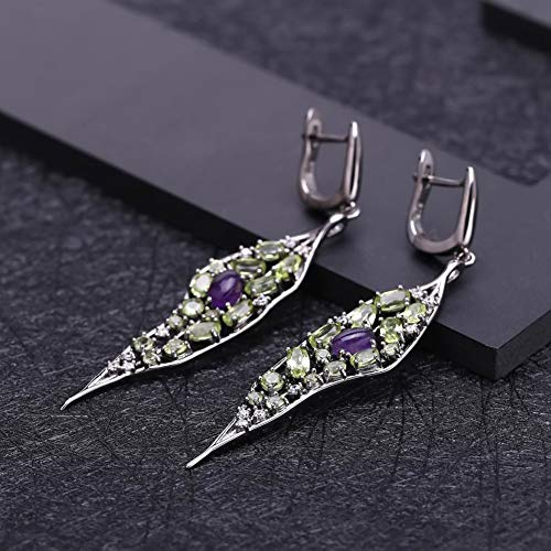 D&XQX Naturel Amethyst Peridot Gemstone Boucles d’oreilles Longues 925 Sliver Goutte Vintage Palais Boucles d’oreilles…