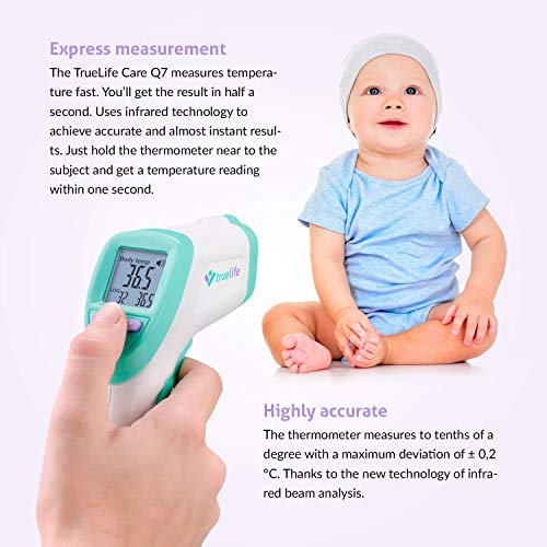 TrueLife Care Q7 Thermomètre Frontal Médical Sans Contact Précis avec Écran LCD pour Enfants, Adultes, Lait et la…