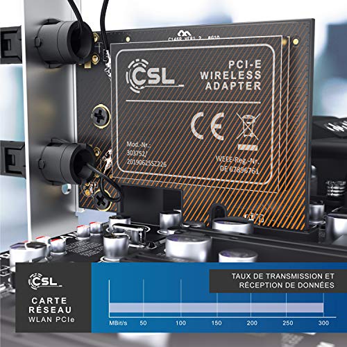 CSL – Carte réseau pci Express 2,4 Ghz – Carte réseau WiFi – Double Antennes de Hautes Performances 2T2R – IEEE 802.11a…
