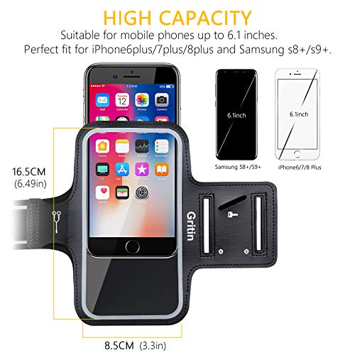 Gritin Brassard de Sport, Universel Brassard de Course pour iPhone 13/13 Pro/12/12 Pro/11/11 Pro/XR/X/8/7 Jusqu’à 6.1…