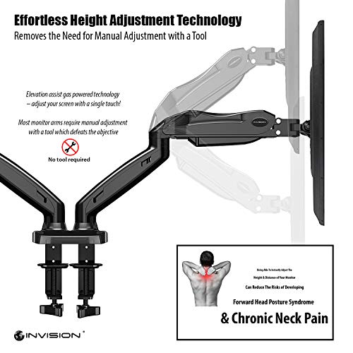 Invision Support Écran PC Moniteur pour 2 Ecrans, Bras Articulé Ergonomique Ressort à Gaz pour Écrans 43–68,5cm (17–27…