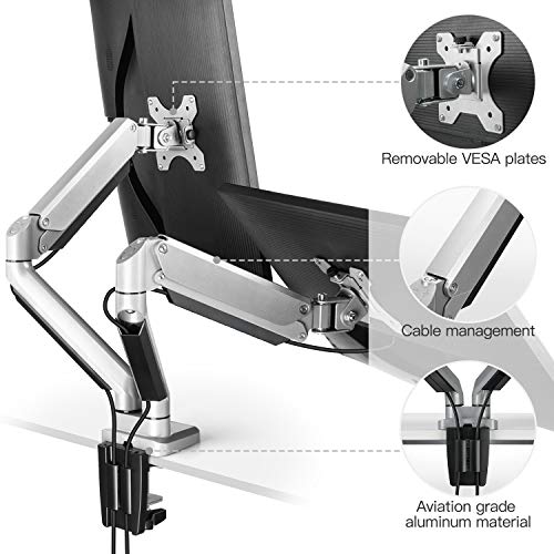 ErGear Support Ecran PC 2 Ecran pour 13″-32″, Bras pour Écrans avec Technologie Innovante de Ressort à Gaz, Bras Ecran PC 2 Ecran pour Écrans Plats Incurvés, VESA 75/100mm, Poids Max 8KG