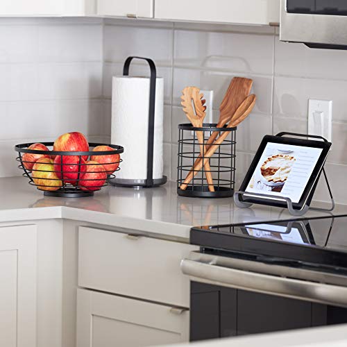iDesign boite de rangement pour ustensiles de cuisine sur le plan de travail, range couverts rond en métal, bac à…