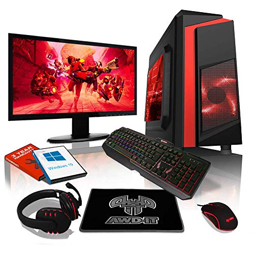 AWD-IT Ensemble PC Gamer Processeur 4 cœurs AMD A10 9700 • Écran LED 24″• Clavier et Souris Gamer • 16 Go • 1 to • Étui PC à LED • WiFi • Windows 10