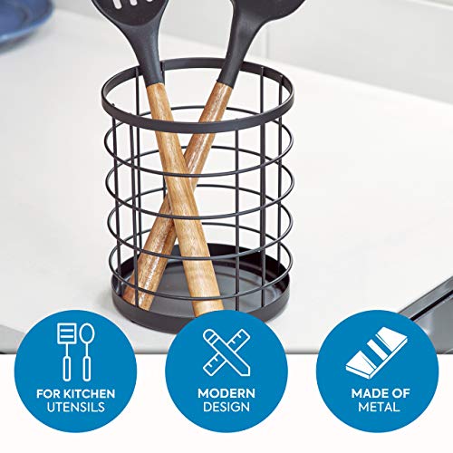 iDesign boite de rangement pour ustensiles de cuisine sur le plan de travail, range couverts rond en métal, bac à…