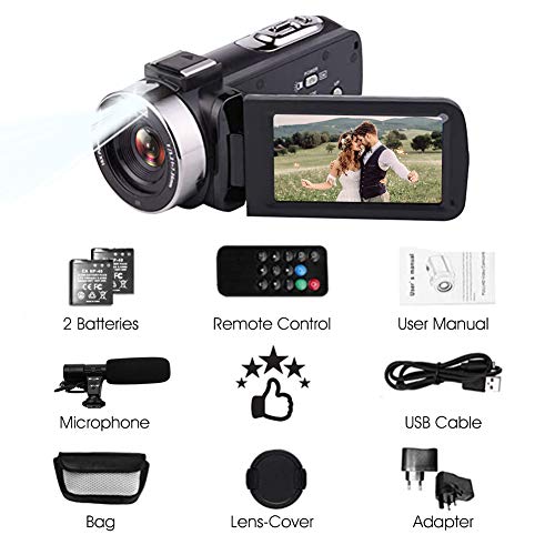 Caméscope 4K Camescope Ultra HD 30MP Caméscope Zoom Numérique 18X Caméra Vidéo Écran IPS 3,0″ Tactile Rotatif Caméra Vlogging pour Youtube avec Microphone, 2 Batteries