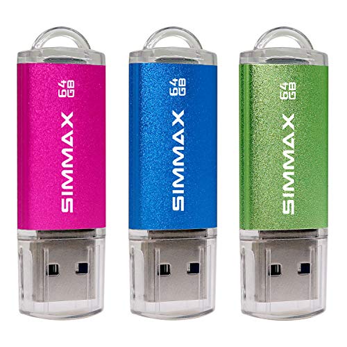 SIMMAX Clé USB 64 Go Lot de 3 Mémoire Stick USB 2.0 Flash Drive Stockage Disque Pendrive (64Go Rose Bleu Vert)