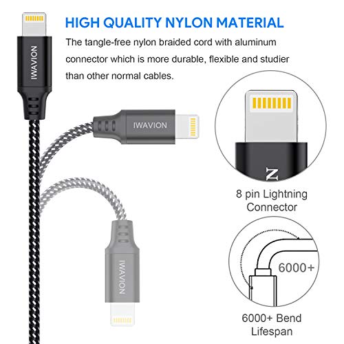 IWAVION Câble Chargeur iPhone,4pack 3ft/1m Câble Lightning en Nylon Tressé USB Chargeur iphone Charge Rapide Certifié…