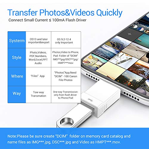 Light-ing to USB Adapter,USB Adaptateur Caméra Adaptateur USB OTG Femelle vers Phone Compatible avec Phone/Pad,Câble…