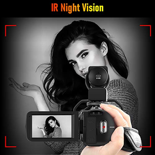 Camescope 4K 48MP Caméscope 18X WiFi Youtube Camera Caméscope de Vision Nocturne IR avec télécommande améliorée…